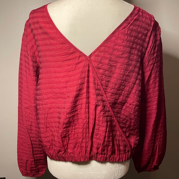 Loft Deep Red Low Cut Back Textured Blouse (2) - Picture 3 of 4